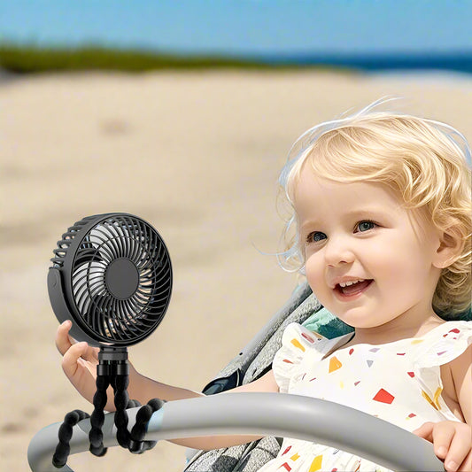 Petit ventilateur pour poussette flexible et rechargeable - Batterie longue durée