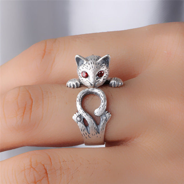 Bague Chat rétro argent