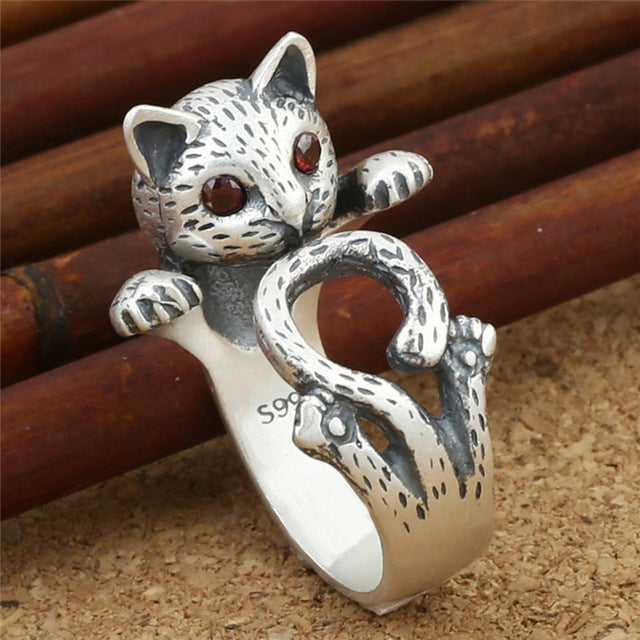 Bague Chat rétro argent