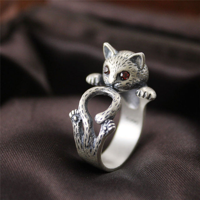 Bague Chat rétro argent