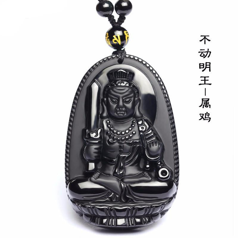 Pendentif Bouddha en pierre naturelle d'obsidienne noire 48*32 mm