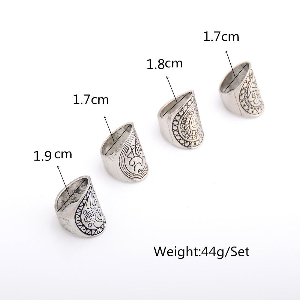 Lot de 4 bagues Argent Tendance Fashion Tibetain