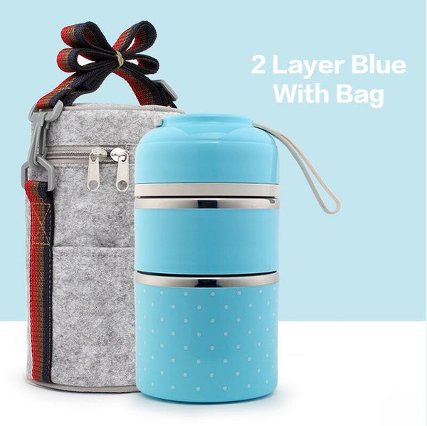 lunch box  bento isotherme  chaud  compartimentée japonaise avec 3 compartiments et un sac , couleur bleu.