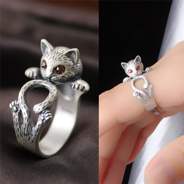 Bague Chat rétro argent
