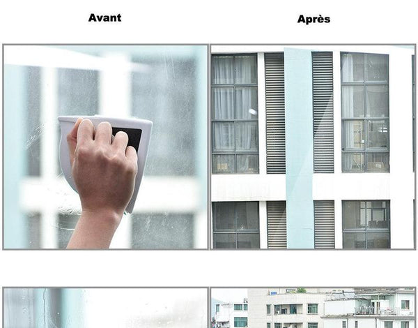 BROSSE LAVE VITRE MAGNÉTIQUE DE NETTOYAGE SIMULTANÉE DES 2 FACES D'UNE VITRE