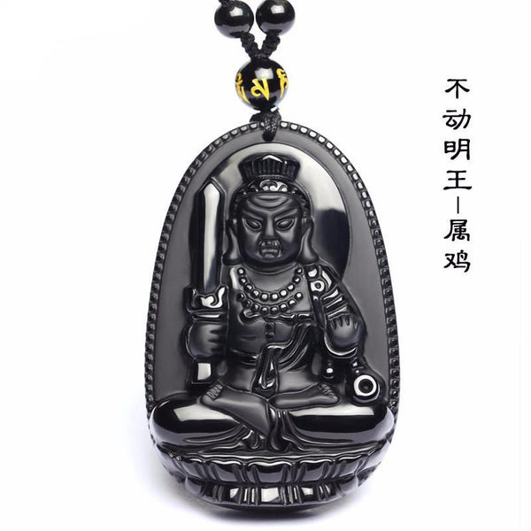 Pendentif Bouddha en pierre naturelle d'obsidienne noire  48*32 mm