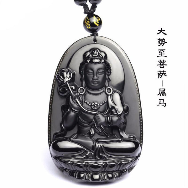 Pendentif Bouddha en pierre naturelle d'obsidienne noire  48*32 mm
