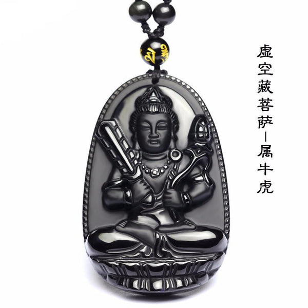 Pendentif Bouddha en pierre naturelle d'obsidienne noire  48*32 mm