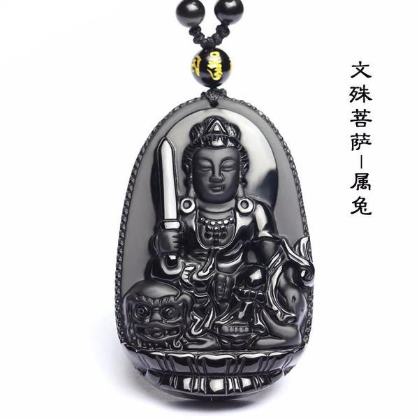 Pendentif Bouddha en pierre naturelle d'obsidienne noire  48*32 mm