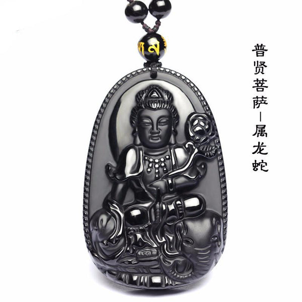 Pendentif Bouddha en pierre naturelle d'obsidienne noire  48*32 mm
