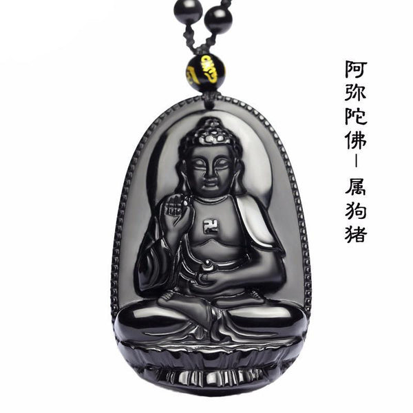 Pendentif Bouddha en pierre naturelle d'obsidienne noire  48*32 mm