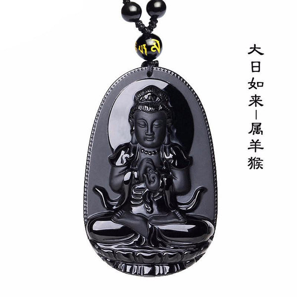 Pendentif Bouddha en pierre naturelle d'obsidienne noire  48*32 mm