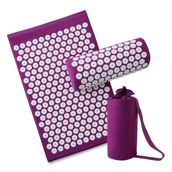 Kit tapis d'acupression pour soulager le mal de dos et de la nuque contenant un tapis d'acupression avec un oreiller et une sacoche