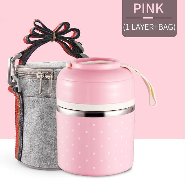 lunch box  bento isotherme  chaud  compartimentée japonaise avec 2 compartiments et sac,  couleur rose.