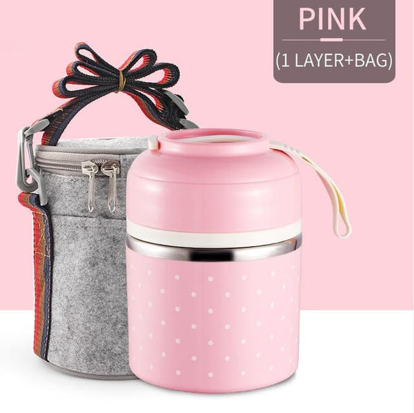 lunch box  bento isotherme  chaud  compartimentée japonaise avec 2 compartiments et sac,  couleur rose.
