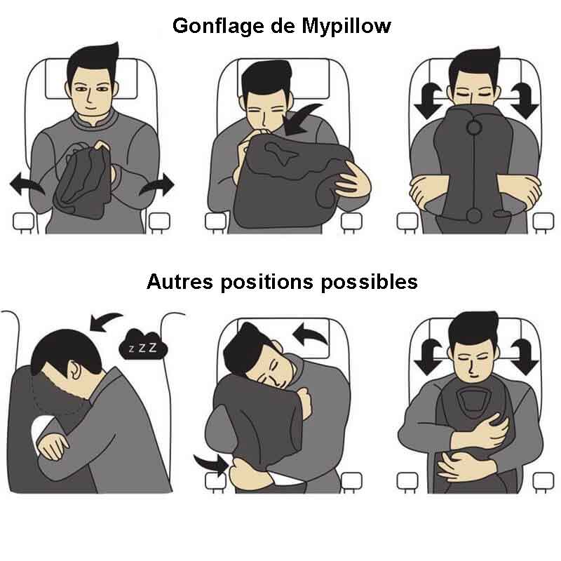 MyPillow™ - Le nouveau Oreiller coussin air gonflable pour voyager la tête reposée en avion ou en voiture