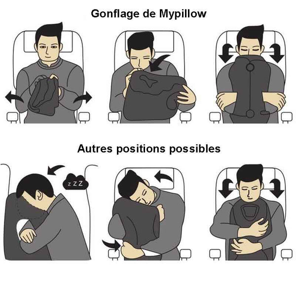 MyPillow™ - Le nouveau Oreiller coussin air gonflable pour voyager la tête reposée en avion ou en voiture