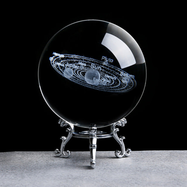 SolarHome™  : Le Système Solaire en 3D dans une Boule de Cristal, gravé au Laser