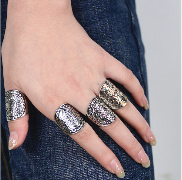 Lot de 4 bagues Argent Tendance Fashion Tibetain