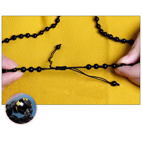 Collier et Pendentif tête de Bouddha en pierre naturelle d'obsidienne