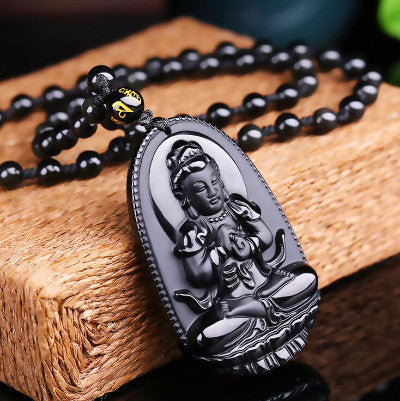 Pendentif Bouddha en pierre naturelle d'obsidienne noire  48*32 mm