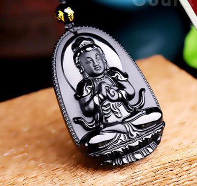 Pendentif Bouddha en pierre naturelle d'obsidienne noire  48*32 mm