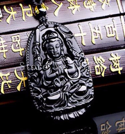 Pendentif Bouddha en pierre naturelle d'obsidienne noire  48*32 mm