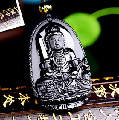 Pendentif Bouddha en pierre naturelle d'obsidienne noire  48*32 mm