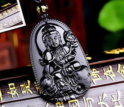 Pendentif Bouddha en pierre naturelle d'obsidienne noire  48*32 mm