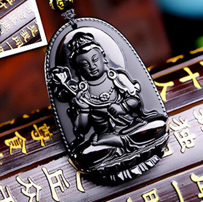 Pendentif Bouddha en pierre naturelle d'obsidienne noire  48*32 mm