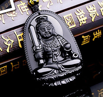 Pendentif Bouddha en pierre naturelle d'obsidienne noire  48*32 mm
