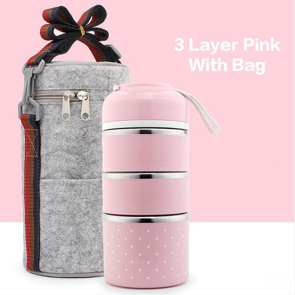lunch box  bento isotherme  chaud  compartimentée japonaise avec 4 compartiments et un sac  isotherme, couleur rose.
